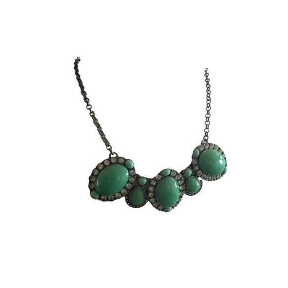 J. Crew Bib Style Robin's Egg Green Stone Rhinestone Necklace Fashion Jewelry - Picture 3 of 9
